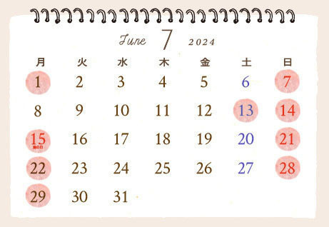 カレンダー2024年7月